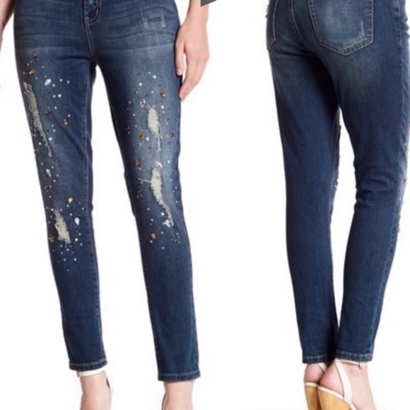 Seven7 Distressed Rhinestone Embellished Jeans 4 - Picture 2 of 8